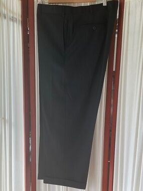 Zanella Mens Dress Pants Black Wool Pleated Cuffed Trousers Made in Italy 42x27
